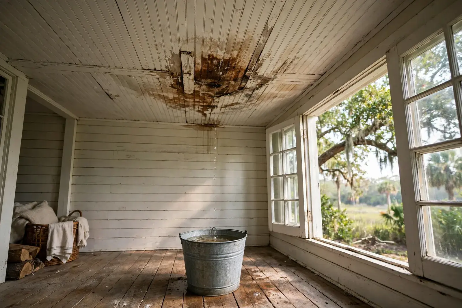 Roofing work related to ceiling leak repair on a home in Beaumont, Texas
