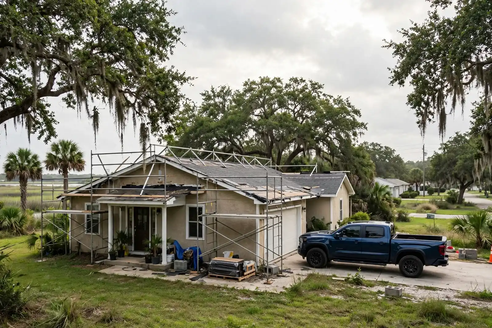 Roofing work related to roofing contractor on a home in Beaumont, Texas